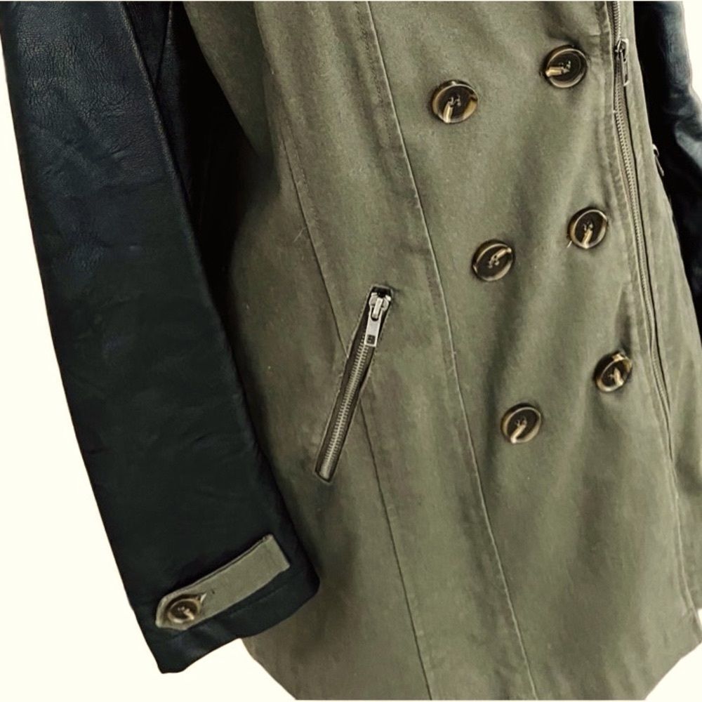 Motto Military Trench Coat with Faux Leather Trim olive green/black size M - Picture 4 of 10